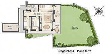 Erdgeschoss mit Garten und Terrasse