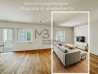 Wohnraum mit Einrichtungsvorschlag - soggiorno con proposta di arredamento