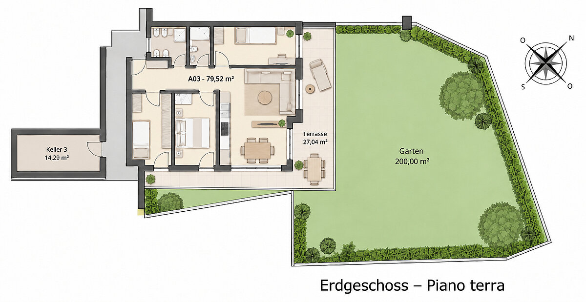 Erdgeschoss mit Garten und Terrasse