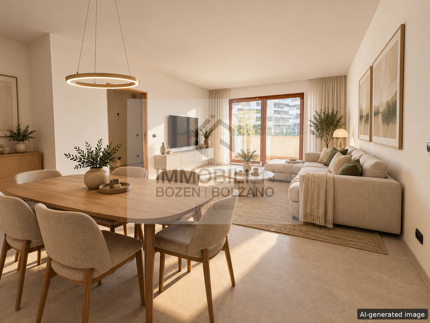 Warmes skandinavisches Wohn- und Esszimmer(4)