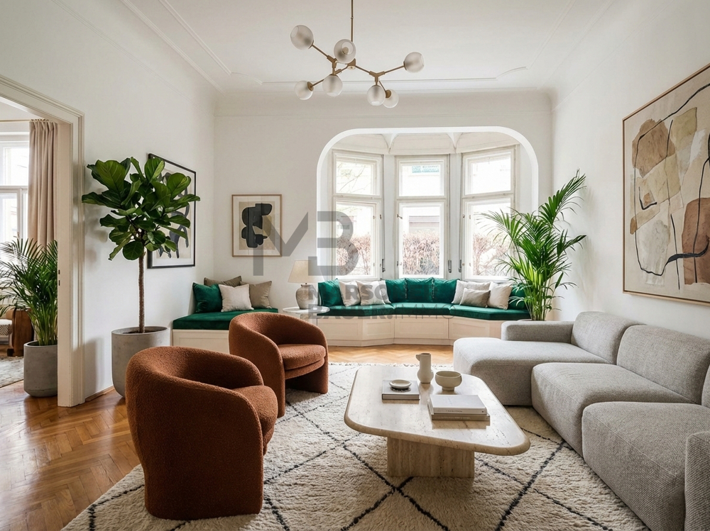 Rendering Wohnraum mit Einrichtung zur Veranschaulichung - rendering soggiorno con arredamento a solo scopo illustrativo (Virtual Staging AI)