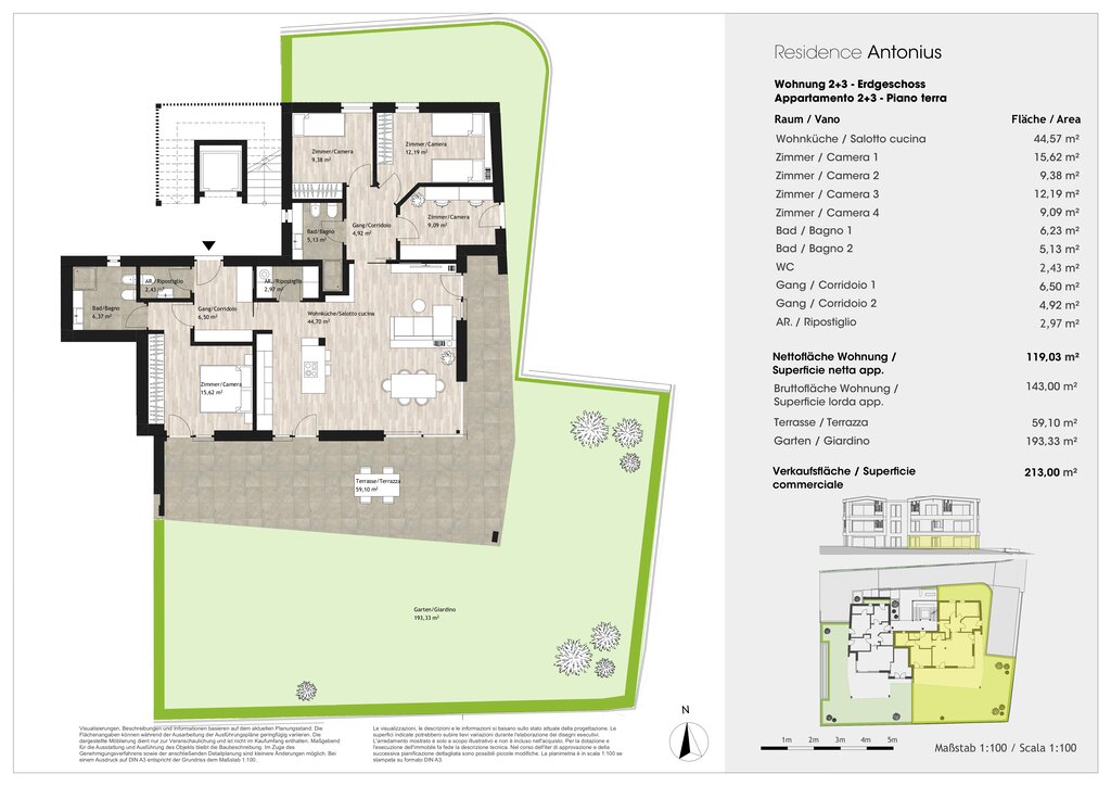 Nuovo appartamento 5 locali con terrazza e ampio giardino privato - Planimetria 1